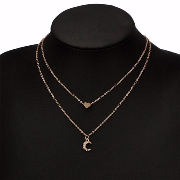 Gold Color Heart and Moon Multi-layer Necklace - Picture 4 of 7
